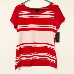 NWT Tommy Hilfiger Red and White Striped Short Sleeve Blouse Women's Medium NEW